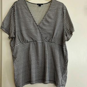 George V-Neck Wrap-Front Blouse - Black & White - Size XXL (20)